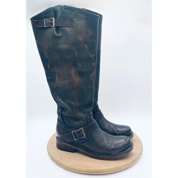 Freebird Contra Boots Womens 8 Brown Distressed Leather Mid Calf Harness - Picture 1 of 12